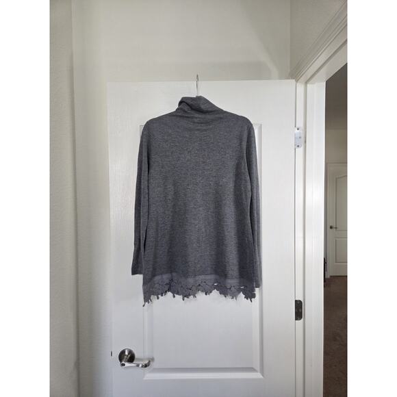 Soft Surroundings Gray Crochet Accent Wool Blend Turtleneck Sweater, Size Large - Picture 8 of 11